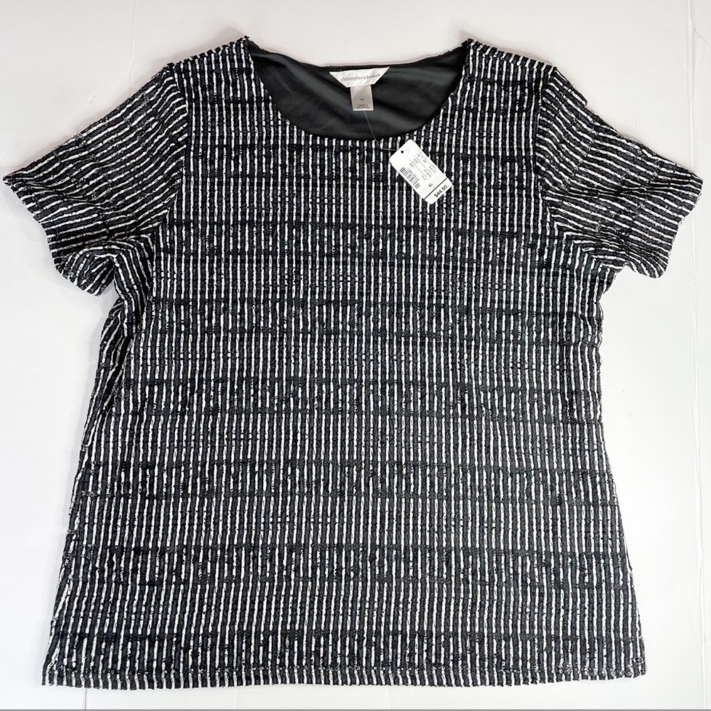 NWT Christopher & Banks Short Sleeve Black Striped Blouse Size XL New